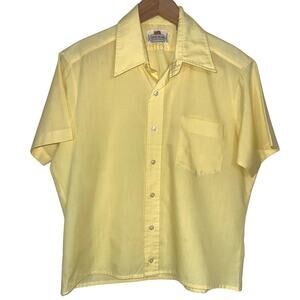 Vintage 80s Fruit of the Loom Yellow Button Down Short Sleeve Shirt Size L
